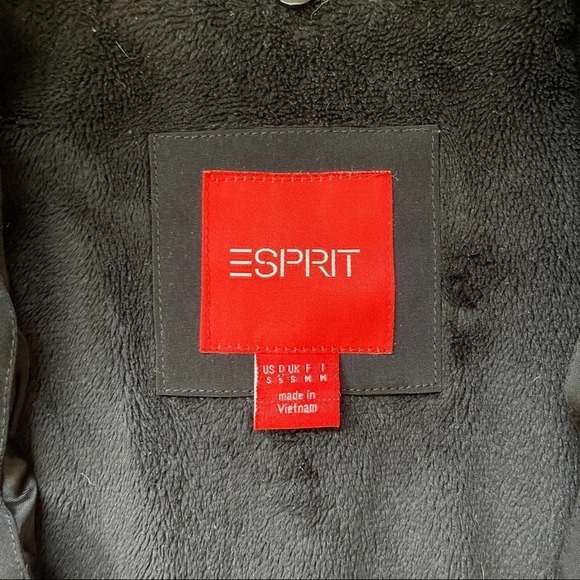 Esprit Black Quilted Jacket Womens Medium Full Zip‎ Faux Fur Fleeced Lined Coat - Picture 3 of 7